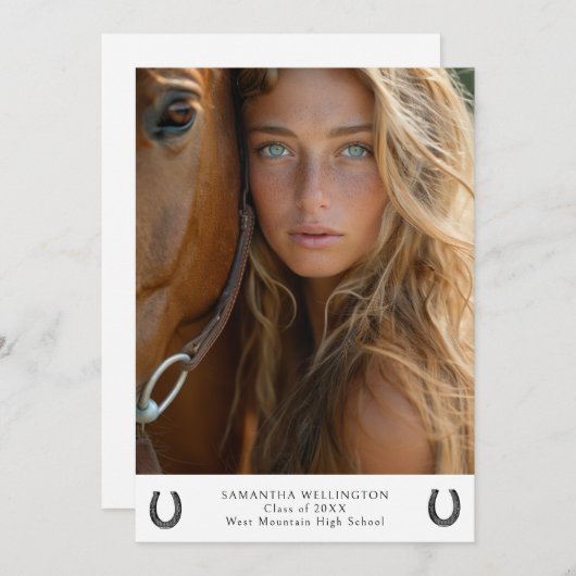 馬蹄馬モダン靴の写真卒業 案内状 (正面/裏面)