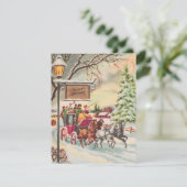 馬車に乗り込むヴィンテージのクリスマスの人々 シーズンカード (スタンド正面)