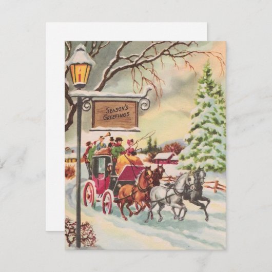 馬車に乗り込むヴィンテージのクリスマスの人々 シーズンカード (正面/裏面)