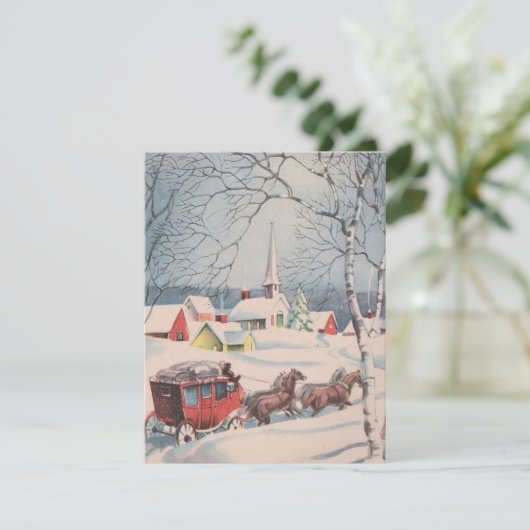 馬車に乗り込むヴィンテージのクリスマスの人々 シーズンカード (スタンド正面)