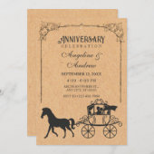 馬車の付いたヴィンテージ馬車の記念日 招待状 (正面/裏面)
