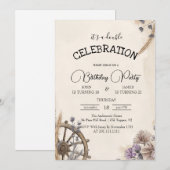 馬車の花輪のダブル子供の誕生日パーティー 招待状 (正面/裏面)