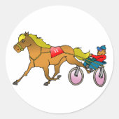 馬車競馬の馬と騎手 ラウンドシール (正面)