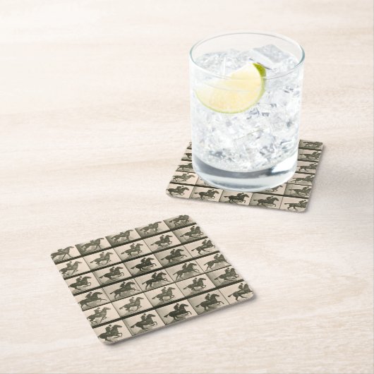 馬運動ヴィンテージ撮影 スクエアペーパーコースター (インサイチュ)