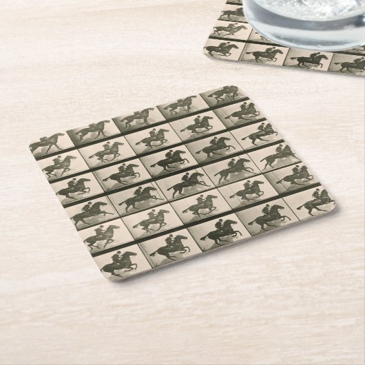 馬運動ヴィンテージ撮影 スクエアペーパーコースター (アングル)