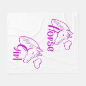 馬頭と紫の馬の女の子フォント フリースブランケット (正面(横))