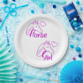馬頭と紫の馬の女の子フォント ペーパープレート (パーティー)