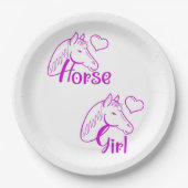 馬頭と紫の馬の女の子フォント ペーパープレート (正面)