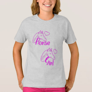 馬頭と紫の馬の女の子フォント Tシャツ