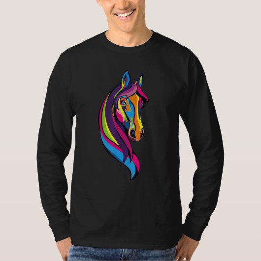 馬頭乗馬カラフル女子または馬 Tシャツ (正面)