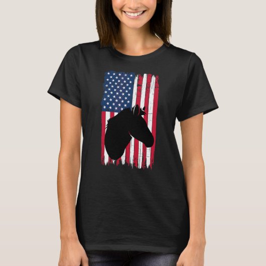 馬頭動物シルエット米国国旗Usa Pat Tシャツ (正面)