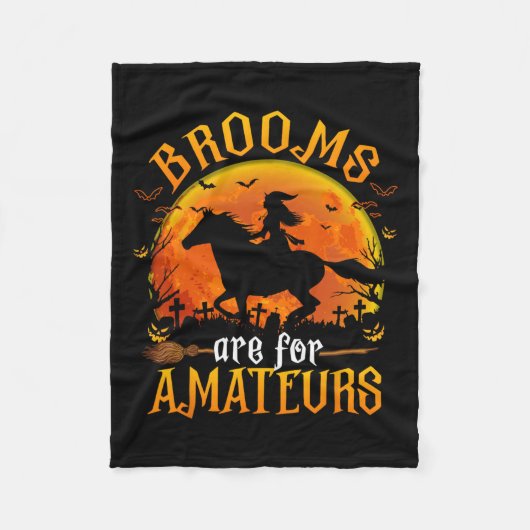 馬魔女ハロウィンおもしろいのブルームはアマチュア フリースブランケット (正面)