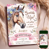 馬1歳の誕生日女性のカーボーイ花サドルアップ！ 招待状
