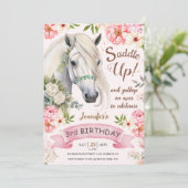 馬3期誕生日ガールピンクの花サドルアップ 招待状 (スタンド正面)