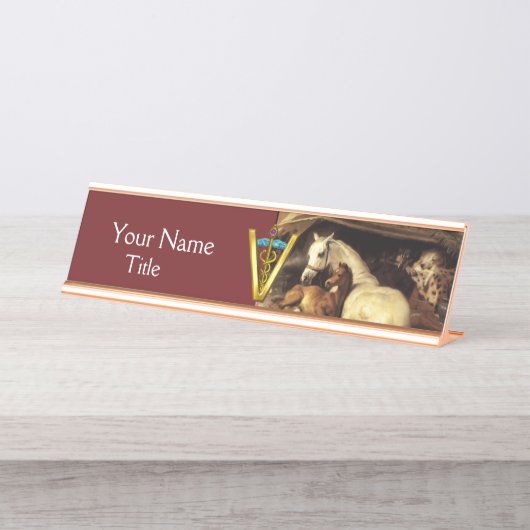 馬，その他の動物，カドゥセウス獣医記号 デスクネームプレート (正面)