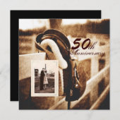 馬 ウエスタン カウボーイ 結婚50周年記念 招待状 (正面/裏面)