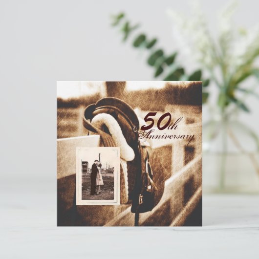 馬 ウエスタン カウボーイ 50周年 結婚記念日 招待状 (スタンド正面)