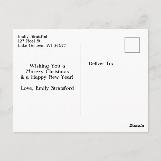 馬、クリスマスライトパーソナライズされた ポストカード (裏面)