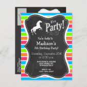 馬。ネオンオレンジピンクブルーグリーンストライプ インビテーションポストカード (正面/裏面)