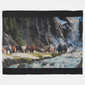 馬、山川、春の仲間、漫画 フリースブランケット (正面(横))