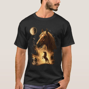 馬 月に後ろ脚で立つ ヴィンテージH Tシャツ