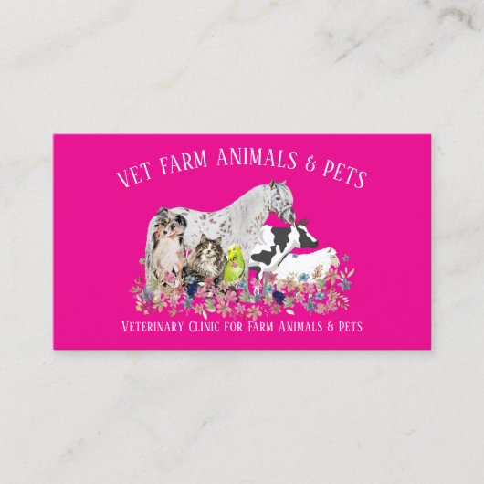 馬 牛 羊 犬 猫 鳥 ピンク ペット 獣医 名刺 (正面)