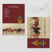 馬/牝馬と子馬 ケドゥケウス 獣医のシンボル 名刺 (正面/裏面)