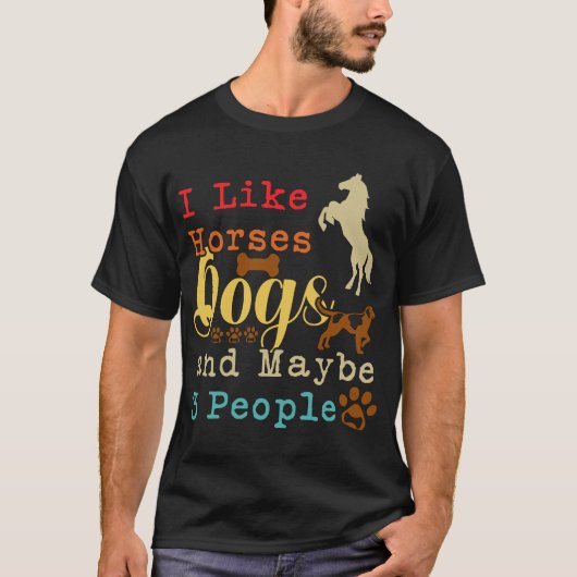 馬+犬+かも+3+人+馬の騎手+犬 Tシャツ (正面)