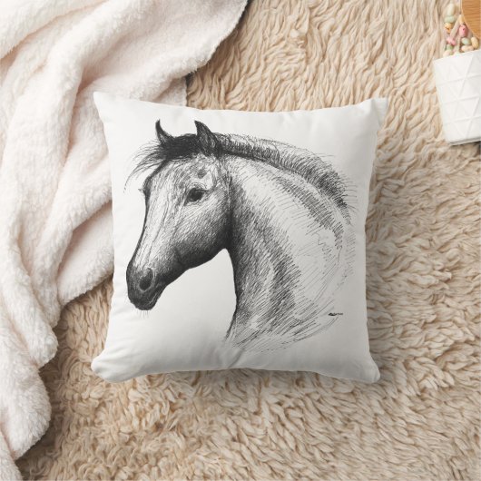 馬：白 クッション (ブランケット)