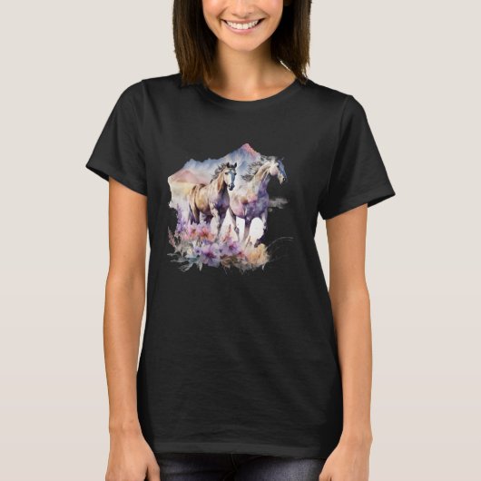 馬 花 野性 たてがみ ボヘミアン 西部 南部 牛 Tシャツ (正面)