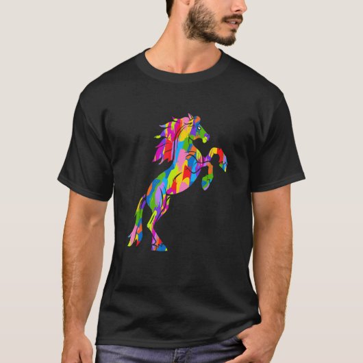 馬 虹色 動物 アート Tシャツ (正面)