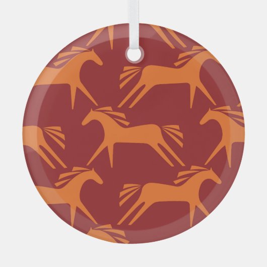 馬：赤シームレス馬術美しい。 ガラスオーナメント (正面)