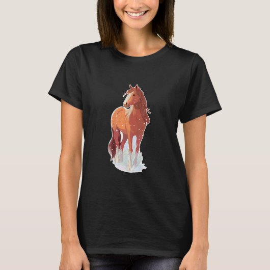 馬 雪 うま オーナー 馬乗り 冬 馬好き Tシャツ (正面)