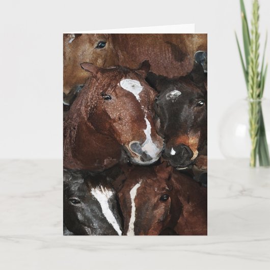 馬、馬、CADに挨拶している馬 カード (正面)