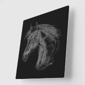 馬：黒 スクエア壁時計 (傾斜)