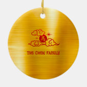 馬 2026年 中国旧暦 新年 赤い箔 黄色 セラミックオーナメント (裏面)