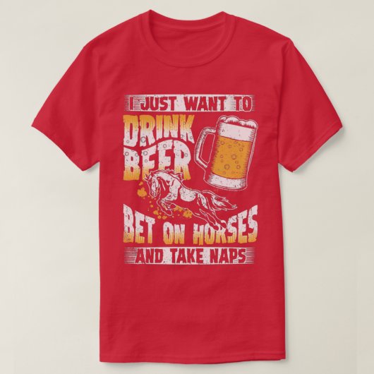 馬Tに賭けたビールを飲む Tシャツ (デザイン正面)