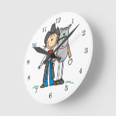 馬Tシャツとギフト付き女性のカーボーイ ラウンド壁時計 (傾斜)