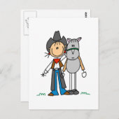 馬Tシャツ付きスティックフィギュア女性のカーボーイ ポストカード (正面/裏面)