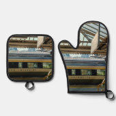 駅で列車 鍋つかみ&鍋敷きセット (正面)