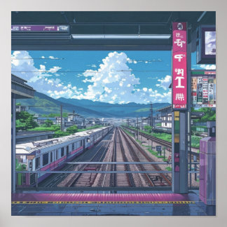 駅の中のアニメの美意識と風景アート ポスター