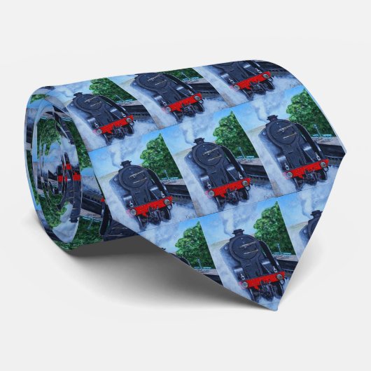 駅の蒸気列車絵画 ネクタイ (ロール)