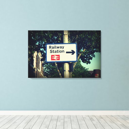 駅標識 キャンバスプリント (インサイチュ (ウッドフロア))