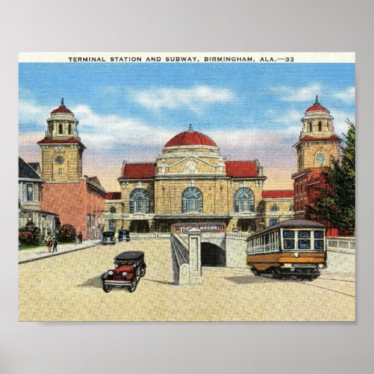 駅&サブウェイ、バーミンガム、アラバマヴィンテージ ポスター (正面)