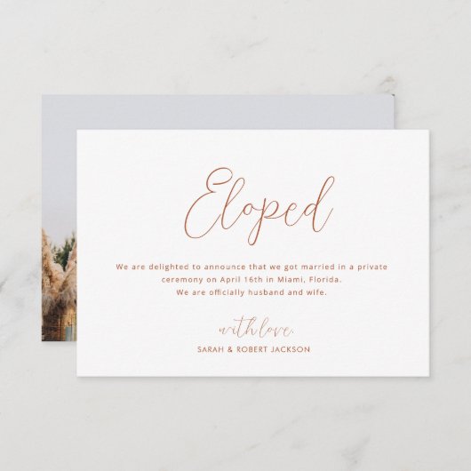 駆け落ちした薄い結婚素通りの発表 サンキューカード (正面/裏面)