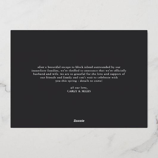 駆け落ちした |ゴールドフォイル結婚の発表 箔招待状 (裏面)