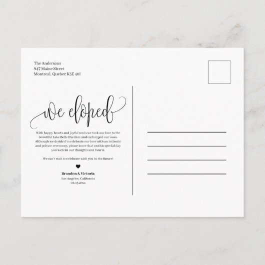 駆け落ちした |写真かわいらしの取り出し 案内ポストカード (裏面)