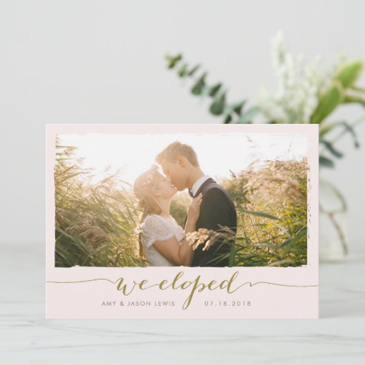 駆け落ちした | 写真結婚の発表、フェイク金ゴールド 招待状 (スタンド正面)