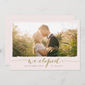 駆け落ちした | 写真結婚の発表、フェイク金ゴールド 招待状 (正面/裏面)