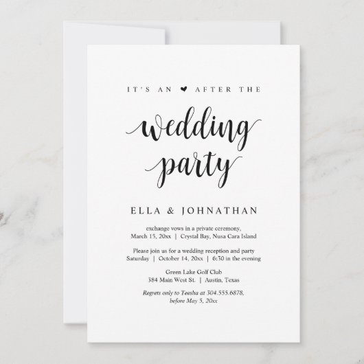 駆け落ちパーティー、結婚式後のお祝い 招待状 (正面)